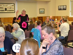 Bunco expert Linda Sillanpaa explains the rules of the game during the inaugural High River United Way "Let The Good Times Roll" Ladies Night at the High River and District Seniors Friendship Centre on Wednesday, May 10.