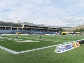 The field at SMS Equipment Stadium inside Shell Place prior to the Northern Kickoff game in Fort McMurray Alta. on Saturday June 13, 2015. Robert Murray/Fort McMurray Today/Postmedia Network
