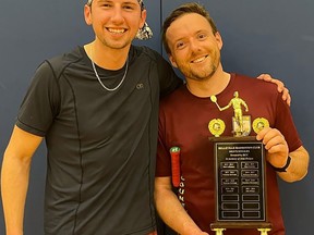 Garret Condon (right) defeated Jake Wilson to claim the Belleville Badminton Club's Men's Singles title. SUBMITTED PHOTO