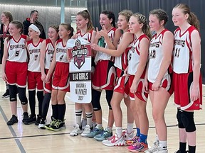 The Belleville U14 Girls Meta Employment Services and Amer Sports Spirits captured the gold medal at last weekend's Ontario Cup finals in Niagara Falls. Team members include: Scarlet Clarke, Madilyn Whiten, Alexa Drumm, Logan Potts, Sofia Edgett, Hadley Rozema, Whitney Milne, Paige McGrath, Rylee Baldini-Lazier, Tess Shakell, and Julia Smith. FACEBOOK