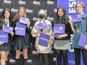 Isabella Caldas, Ella James, Catriona Currie, Nina Graciano, and Cameron Chisholm will represent the Quinte region at next week's Canada-wide Science Fair, whch runs May 14-19 in Edmonton. SUBMITTED