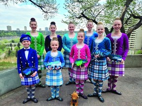 (L-R) Back row: Beaumont School of Highland Dancers Maya Shoults, Lily Henry, Kaeli Wright, Maren Langford and Katjana Bruinsma. Front row: Ollie Henderson, Suzanne Urda, Ashling Purves and Annika Bruinsma. (Supplied)