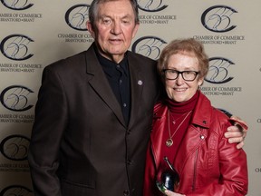 Ron and Sherron Birkett of Brantford were presented with the David Baxter Memorial Award for Outstanding Achievement at the Chamber of Commerce Brantford-Brant Business Excellence Awards dinner on Thursday.  (Submitted photo).