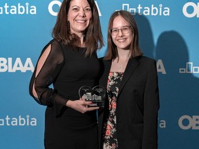 The Clinton and Central Huron gift card program was recently honoured with a provincial award from the Ontario Business Improvement Area Association (OBIAA), which represents BIAs across the province. Pictured are Central Huron community improvement co-ordinator Angela Smith, left, and community improvement assistant Izzy Siebert.