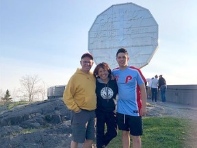 Patrick, Lorraine and Joe Kennedy in front of the Big Nickel in Sudbury