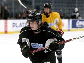 Kingston Frontenacs' first-round pick in the Ontario Hockey League Priority Selection, centre Tyler Hopkins, takes part in a scrimmage during orientation weekend on Sunday.