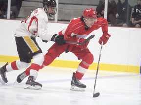 Soo Greyhounds forward Alex Kostov at Soo Greyhounds development camp on Sunday afternoon. Thrty seven players took part in the two- day event at the Northern Community Centre.