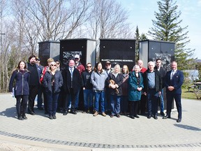 Photo by KEVIN McSHEFFREY
This year’s National Day of Mourning event in Elliot Lake on Friday, April 28 attracted about 70 people. Elliot Lake Acting Mayor Andrew Wannan, along with family members of the four deceased mineworkers whose names are being added to the Miners Monument, attended the event at the Miners Memorial Park to honour their deceased loved ones.