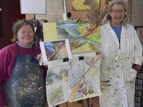 Chris Peltzer and Beverly Lewis show rhe concept drawings for the mural which will go on the Bonnechere Museum. The crossroads mural showcases different aspects of Eganville with the river flowing through.
Debbi Christinck, Local Journalism Initiative Reporter