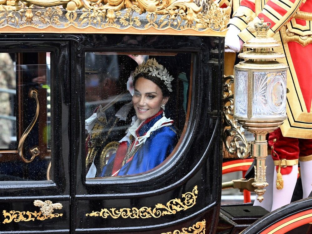  london, england – may 6: prince william, prince of wales and catherine, princess of wales make their way along the mall during the coronation of king charles iii and queen camilla on may 6, 2023 in london, england. the coronation of charles iii and his wife, camilla, as king and queen of the united kingdom of great britain and northern ireland, and the other commonwealth realms takes place at westminster abbey today. charles acceded to the throne on 8 september 2022, upon the death of his mother, elizabeth ii. charles mcquillan/pool via reuters