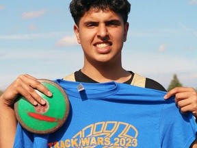 Jashan Singh finished with a gold medal in the novice boys' discus at the May 5 Track Wars meet in Cambridge.

Marcie Stears/Special to the Beacon Herald