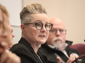 Sarnia Coun. Chrissy McRoberts speaks during Wednesday's Lambton County council meeting about services for the chronically homeless.
