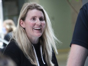Dr. Hayley Wickenheiser visits with people at Bluewater Health in Sarnia Thursday.  Wickenheiser was scheduled to speak at a Bluewater Health Foundation fundraising gala later that day.  (Tyler Kula/ The Observer)