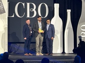 Sarnia's Refined Fool Brewing Co. recently won a small supplier of the year Elsie award from the LCBO.  Company senior sales executive Greg Edgar, left, and Tony Alexander, a founding owner and director, are pictured receiving the award earlier this month in Toronto.  (Submitted)