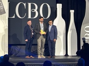 Sarnia's Refined Fool Brewing Co. recently won a small supplier of the year Elsie award from the LCBO. Company senior sales executive Greg Edgar, left, and Tony Alexander, a founding owner and director, are pictured receiving the award earlier this month in Toronto. (Submitted)