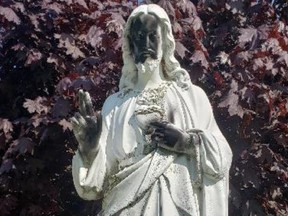 Police are investigating after vandals used spray paint to damage religious statues at Sacred Heart Church located on Albert Street in Langton. CONTRIBUTED