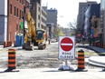 Roadwork has closed a section of Larch Street between Elgin Street and Durham Street in downtown Sudbury, Ont. on Thursday May 11, 2023.