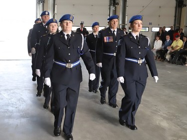 A paramedic honour guard takes part in the launch of Paramedic Week at the Lionel E. Lalonde Centre in Azilda, Ont. on Tuesday May 23, 2023. During the event, 14 new paramedic recruits were recognized for completing their orientation and they were welcomed to the paramedic service. John Lappa/Sudbury Star/Postmedia Network