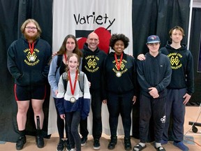 Garage Gym Weightlifting competed at the Spring Open Weightlifting Championships in Scarborough April 29th, with some members winning awards or qualifications. Shown here are Rowdy Fisher, Marlowe Robinson, Larry Robinson, Shoshanna Rogan, Joshua MacLachlan and Alex Boekhorst with Mikaylie Robinson in the front. (Supplied)