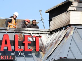 A roofer, a structural engineer and insurance agent were surveying the damage Thursday morning following a fire at the Harvey's/Swiss Chalet restaurant in Timmins Wednesday night. The fire was brought under control within an hour. The deputy fire chief said the damage is "quite extensive" but repairable.

NICOLE STOFFMAN/The Daily Press