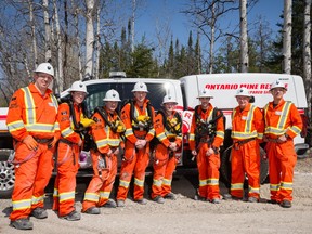 The Timmins district champions Lakeshore Gold Timmins West/Bell Creek mine rescue team that won the Ontario Mine Rescue Competition for Timmins district consists of captain Adam Weagle, No. 2, 3 and 4 Shane Sullivan, Brandon Duhan and Blade Cashmore, vice-captain Natalie Lafontaine and No. 6 Serge Roy. The briefing officer is Terry Roy, the technician is Richard Martin and the coach is Jim Davis.

Supplied