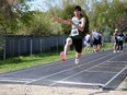 Nicolas Garcia Martens from Grey Highlands Secondary School finished second in the senior boys' long jump at the BAA track and field championships Monday in Kincardine. Greg Cowan/The Sun Times