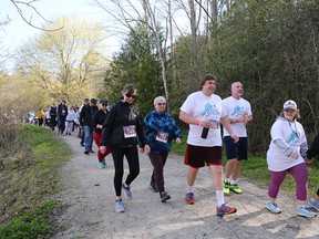 Participants set off from the starting point of the second annual Race for Reach at Harrison Park on Saturday, May 6, 2023. Greg Cowan/The Sun Times
