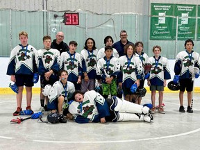 Sudbury Rockhounds U15 players and staff pose for a team photo