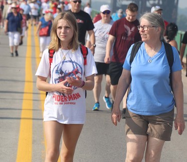 International Bridge Walk on Saturday, June 24, 2023 in Sault Ste. Marie, Mich. Josie Herrick and her grandma, Ann Graustein of Ann Arbor, Mich. (BRIAN KELLY/THE SAULT STAR/POSTMEDIA NETWORK)
