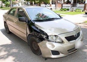 Sarnia police said this vehicle was damaged in an alleged road rage incident on June 20, 2023. (Sarnia police)