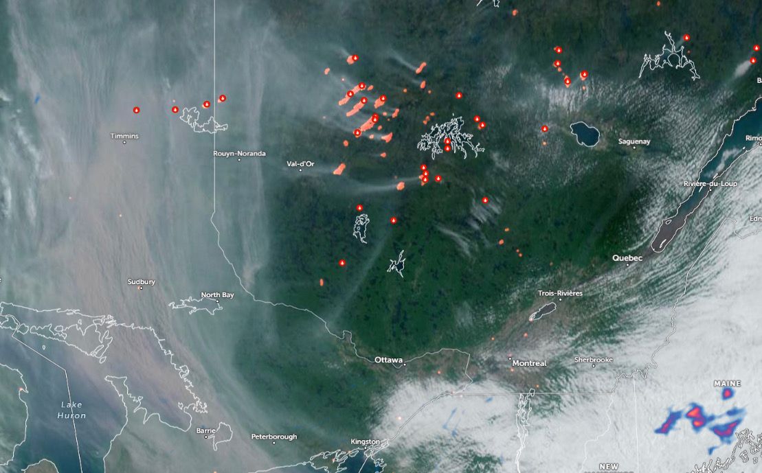 Bruce Peninsula S Air Quality Reduced By Quebec N Ont Wildfires   Satellite Image Of Wildfire Smoke 