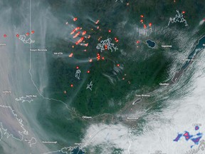 Satellite image of wildfire smoke