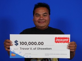 Trevor Van Every of Ohsweken won a $100,000 top prize recently in an Instant Power Up Cash lottery game.