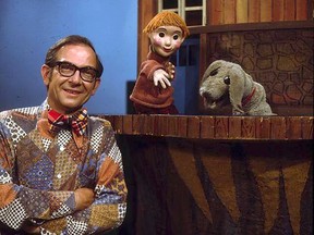 Ernie Coombs (Mr. Dressup) with Casey and Finnegan on the Canadian children's television series "Mr. Dressup."