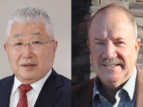 Tomoyuki Karita, left, is Mayor of Yūbetsu, Japan, the sister community of Whitecourt whose mayor is Tom Pickard. Yūbetsu will send a delegation to Whitecourt in August.