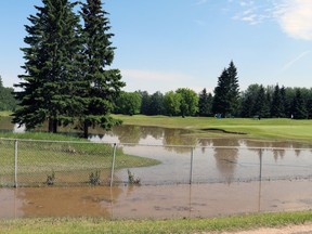Flooding was visible at the Whitecourt Golf and Country Club Thursday morning; the course was one of the town's amenities closed during the local state of emergency.