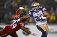 Winnipeg Blue Bombers running back Brady Oliveira pounded the ball on the ground for 112 yards to lead the Bombers on a wet and stormy night in Montreal.