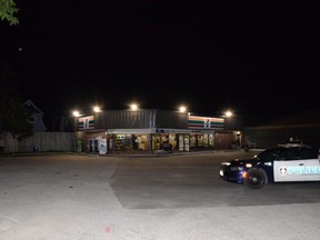 The 7-11 parking lot on Christina Street in Sarnia. Police are investigating after three teens were injured in stabbings Friday. (Submitted)