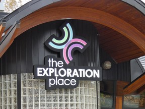 The Exploration Place front entrance sign in Prince George, B.C.