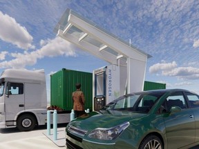 A rendering of what will be Ontario's first public hydrogen refuelling station at Toronto Pearson Airport. The station is being built, owned and operated by Carlsun Emergy Solutions of Bruce County. (CNW Group/Greater Toronto Airports Authority)