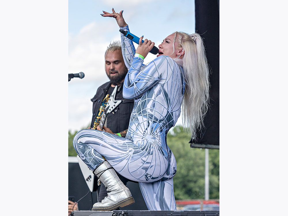 Guitarist Matt “MD13” Drake and vocalist Skye Sweetnam of Hamilton-based rock band Sumo Cyco perform on Saturday July 29, 2023 during CrewFest in Brantford, Ontario. The one-day music festival also featured the Headstones, Our Lady Peace, and Live. Brian Thompson/Brantford Expositor/Postmedia Network