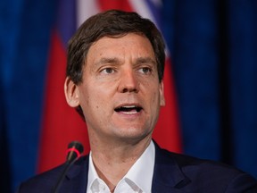 British Columbia Premier David Eby speaks during a news conference after a meeting of western premiers, in Whistler, B.C., on June 27, 2023.
