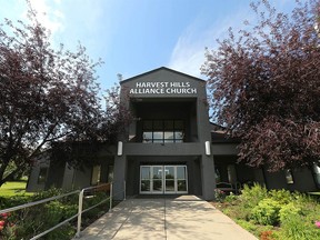Harvest Hills Alliance Church is shown in northwest Calgary on Sunday, July 30, 2023. Unconfrimed reports say that multiple church members were killed in a recent plane crash west of Calgary in Kananaskis Country.