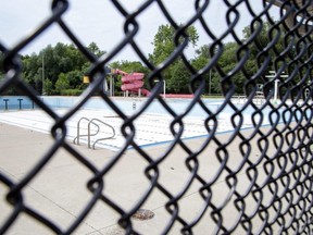 Thames Park Pool is empty of swimmers and water in London, Ontario on Wednesday July 12, 2023. (Derek Ruttan/The London Free Press)