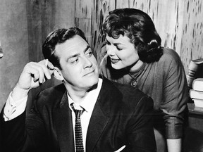 Raymond Burr as defence attorney Perry Mason and Barbara Hale as legal secretary Della Street in the classic "Perry Mason" TV series (1957-1966).