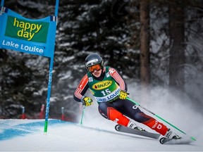 Canada's James Crawford skis down the men's World Cup super-G race course at Lake Louise on Sunday, November 27, 2022.