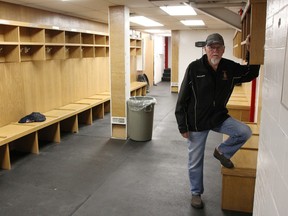 Sarnia Legionnaires secretary Cliff Smith stands in the team's dressing room in the Pat Stapleton Arena