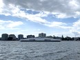 The new Wolfe Islander IV leaves Kingston during a training voyage