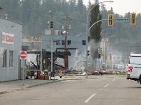 The remains of an exploded building in Prince George.