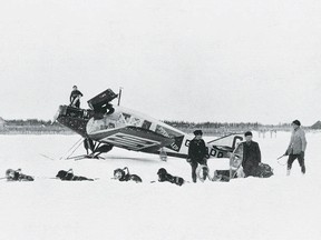 Imperial Oil Company Junkers JL-6 – G-CADQ (René) probably near Fort Simpson, NWT, preparing to take off from snow-covered makeshift runway. Dog team and people not identified, although the person on the aircraft in the engine area could be mechanic/engineer William Hill. One of the men on ground is likely pilot George Gorman. This was one of René’s good days. Over her time with Imperial Oil, she suffered several misadventures before her eventual demise, August 1921, at Peace River.